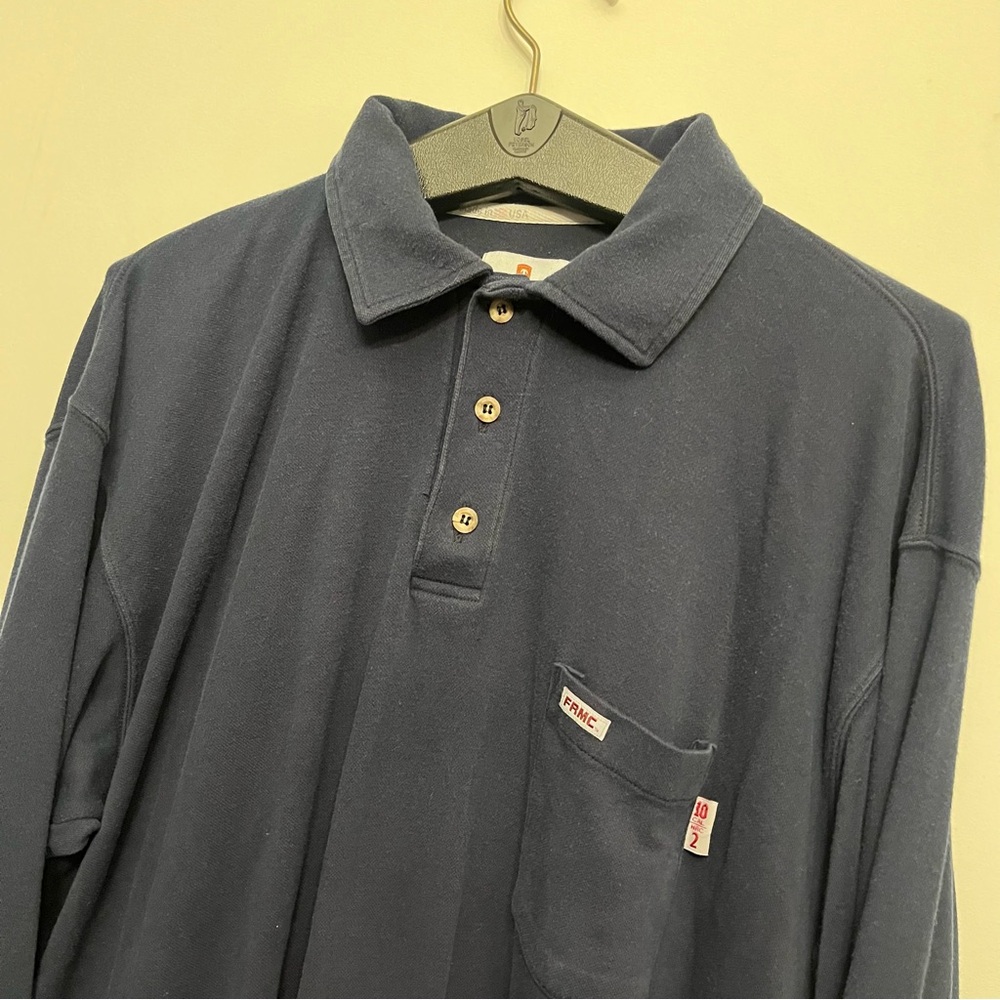 Tyndale Flame Resistance Cat2 Navy Long-sleeve Polo Shirt Mens Sz 2XL